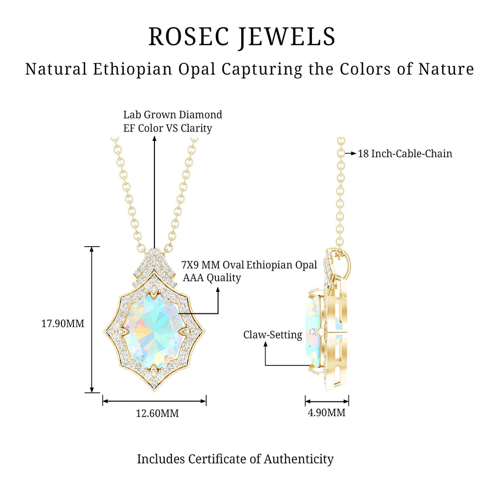 Ethiopian Opal Necklace – Vintage Opal Pendant With Lab Grown Diamonds 2 Carat