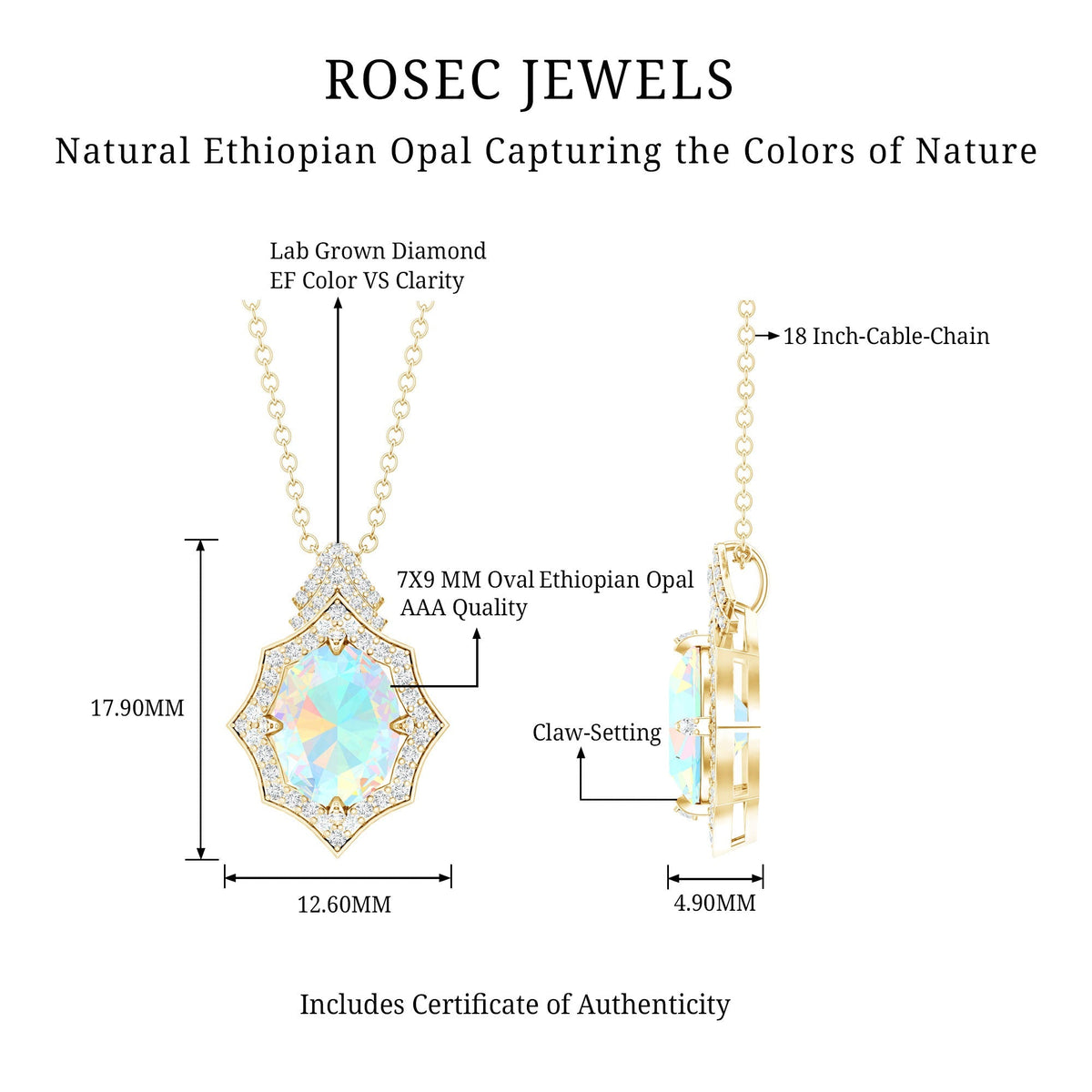 Ethiopian Opal Necklace – Vintage Opal Pendant With Lab Grown Diamonds 2 Carat