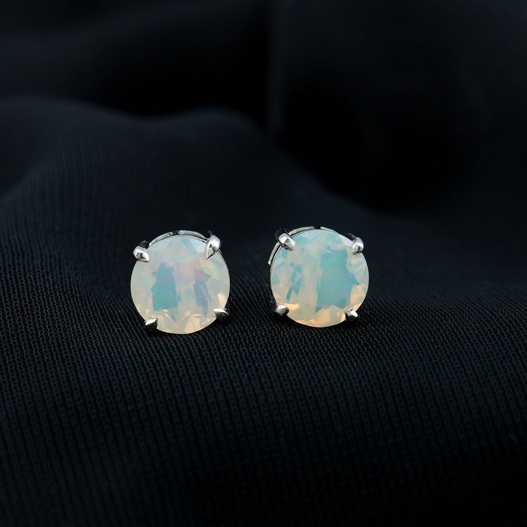 Ethiopian Opal Stud Earrings – 4 Carat Round Cut Solitaire Claw Setting