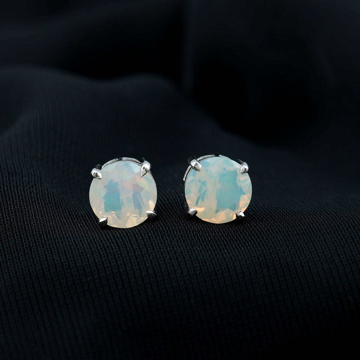 Ethiopian Opal Stud Earrings – 4 Carat Round Cut Solitaire Claw Setting