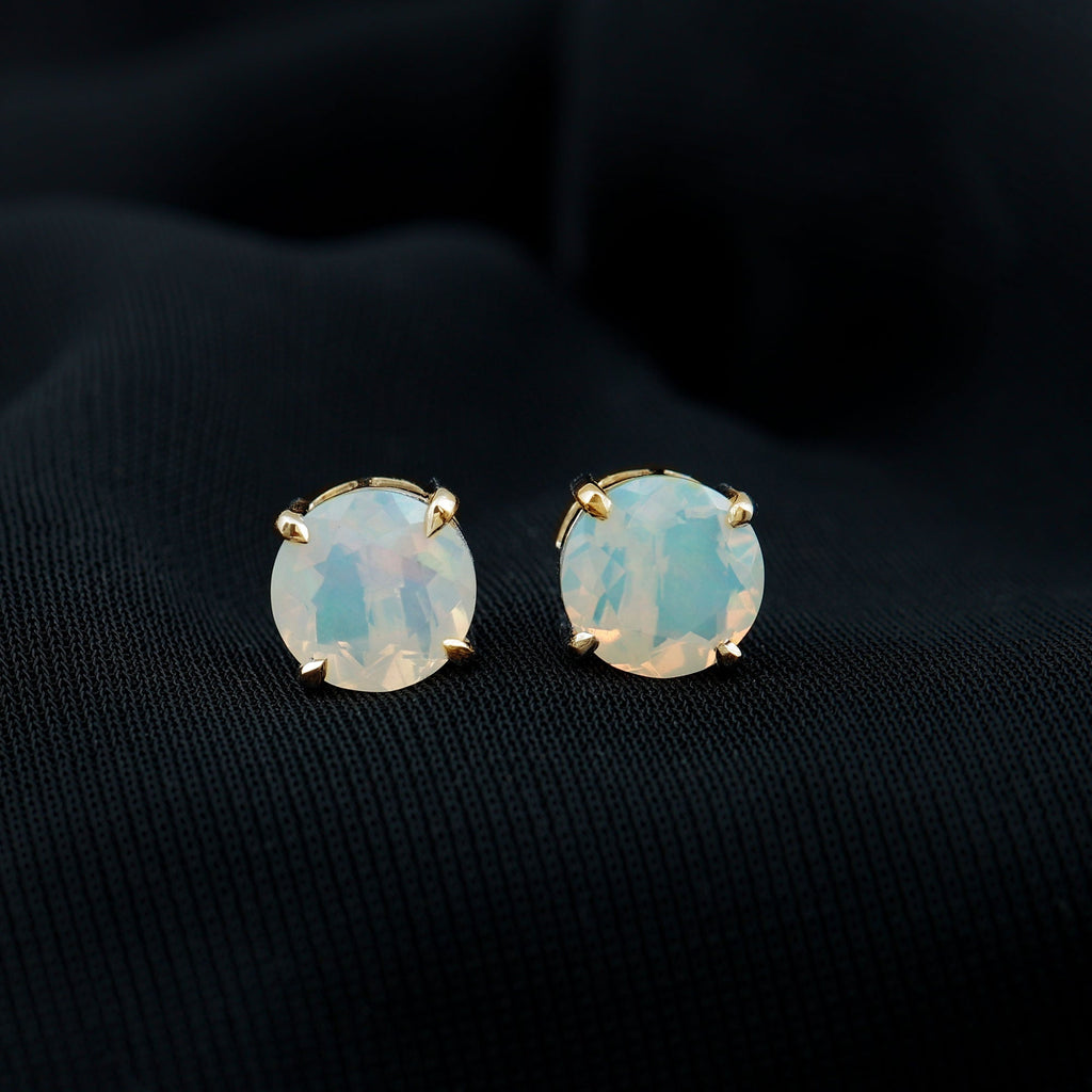 Ethiopian Opal Stud Earrings – 4 Carat Round Cut Solitaire Claw Setting