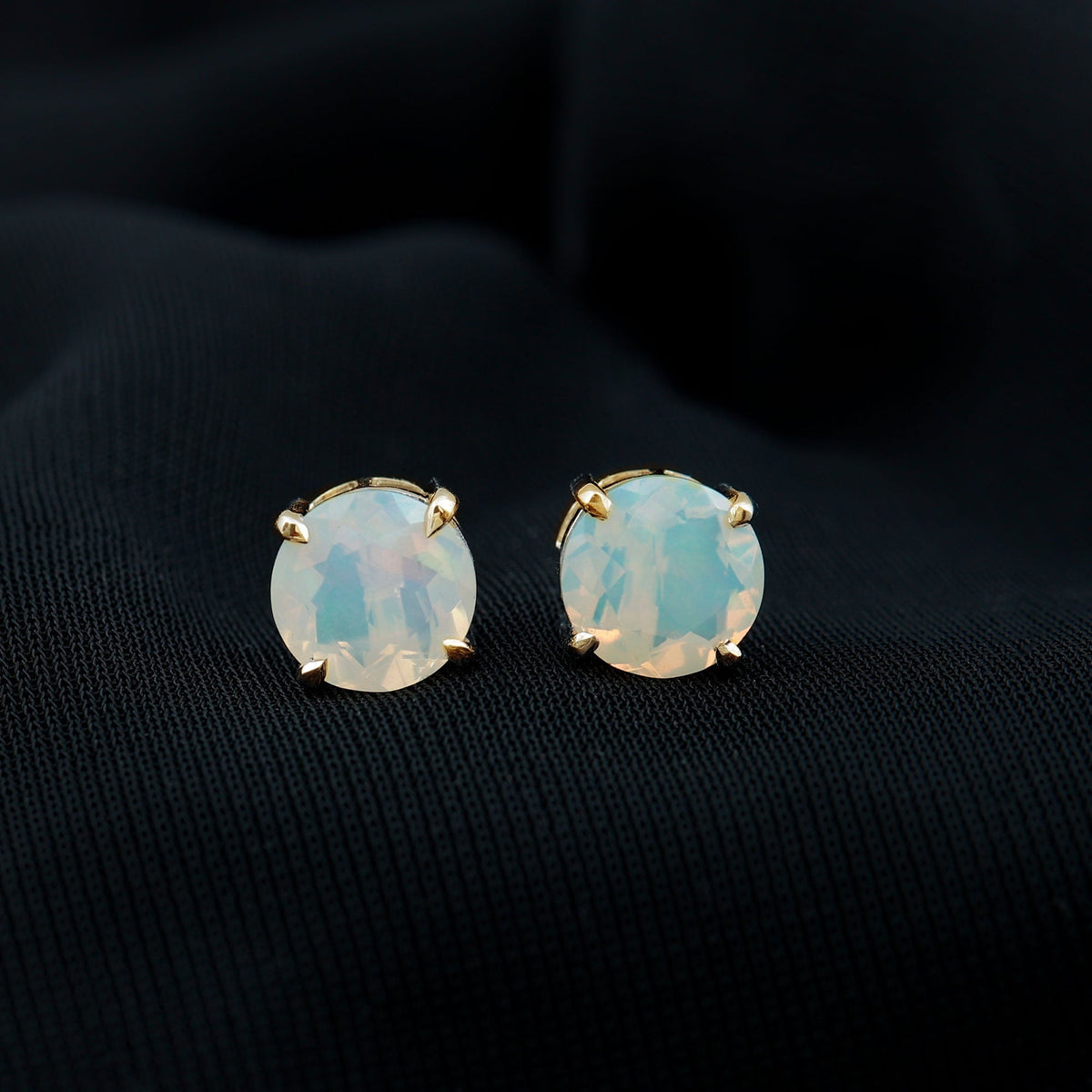 Ethiopian Opal Stud Earrings – 4 Carat Round Cut Solitaire Claw Setting