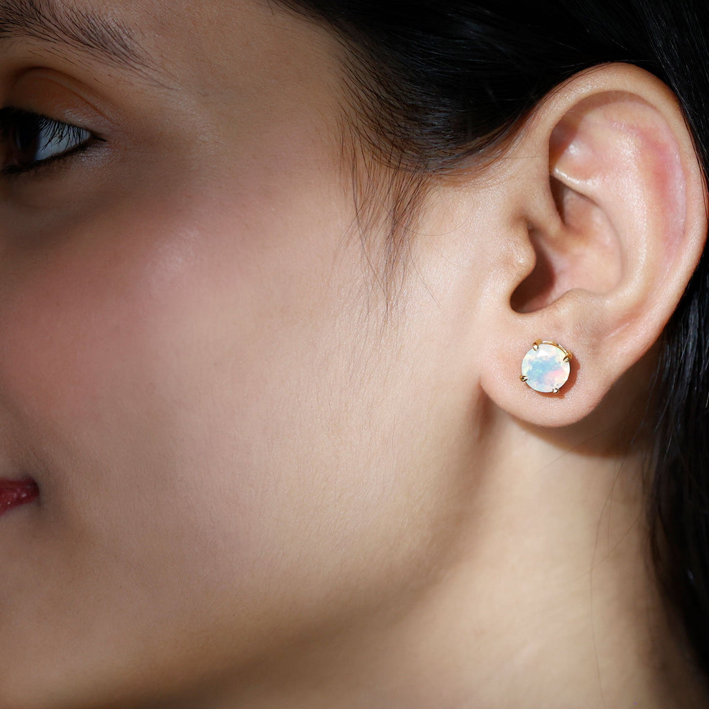Ethiopian Opal Stud Earrings – 4 Carat Round Cut Solitaire Claw Setting