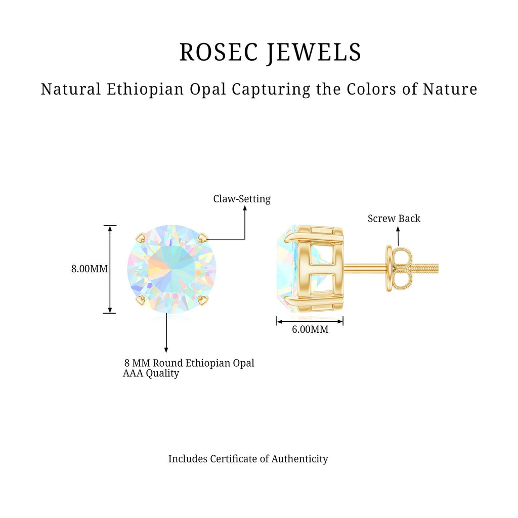 Ethiopian Opal Stud Earrings – 4 Carat Round Cut Solitaire Claw Setting