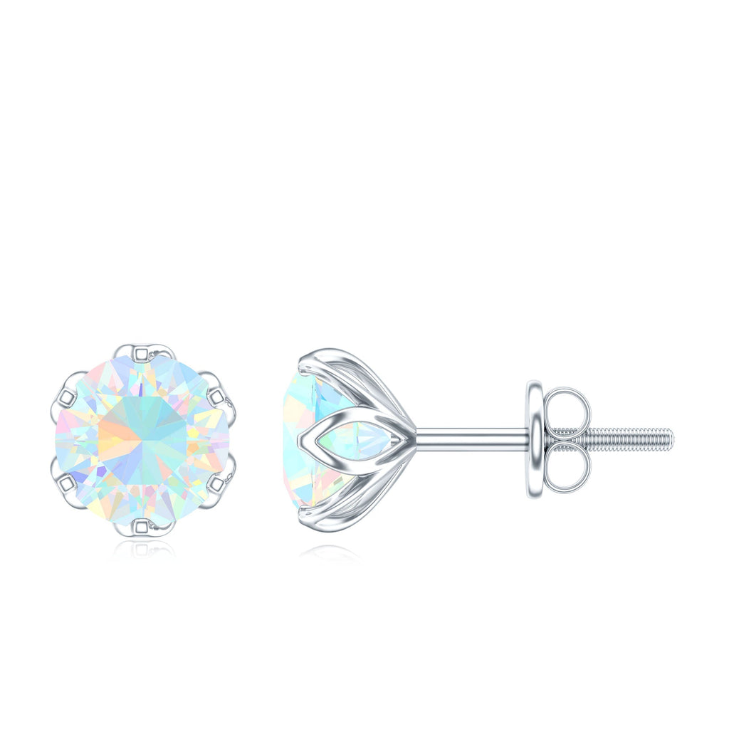 Ethiopian Opal Stud Earrings – 6mm Round AAA Quality Solitaire With Screw Back Closure