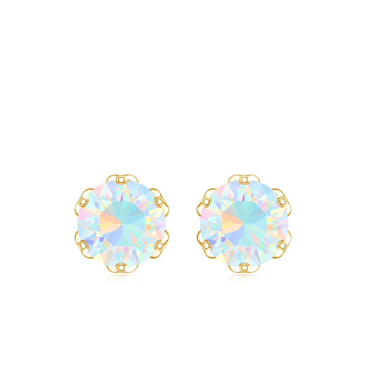 Ethiopian Opal Stud Earrings – 6mm Round AAA Quality Solitaire With Screw Back Closure