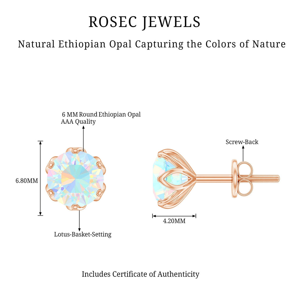 Ethiopian Opal Stud Earrings – 6mm Round AAA Quality Solitaire With Screw Back Closure
