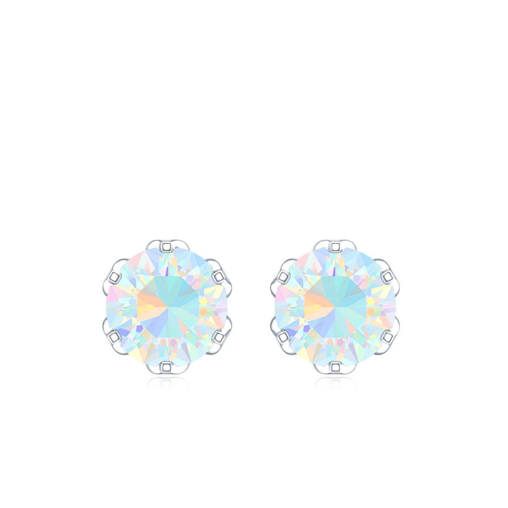 Ethiopian Opal Stud Earrings – 6mm Round AAA Quality Solitaire With Screw Back Closure