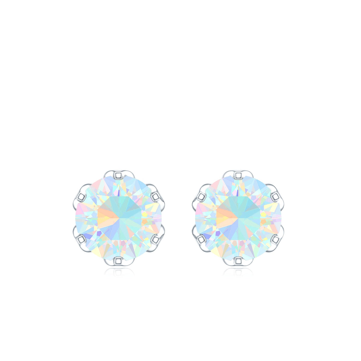 Ethiopian Opal Stud Earrings – 6mm Round AAA Quality Solitaire With Screw Back Closure