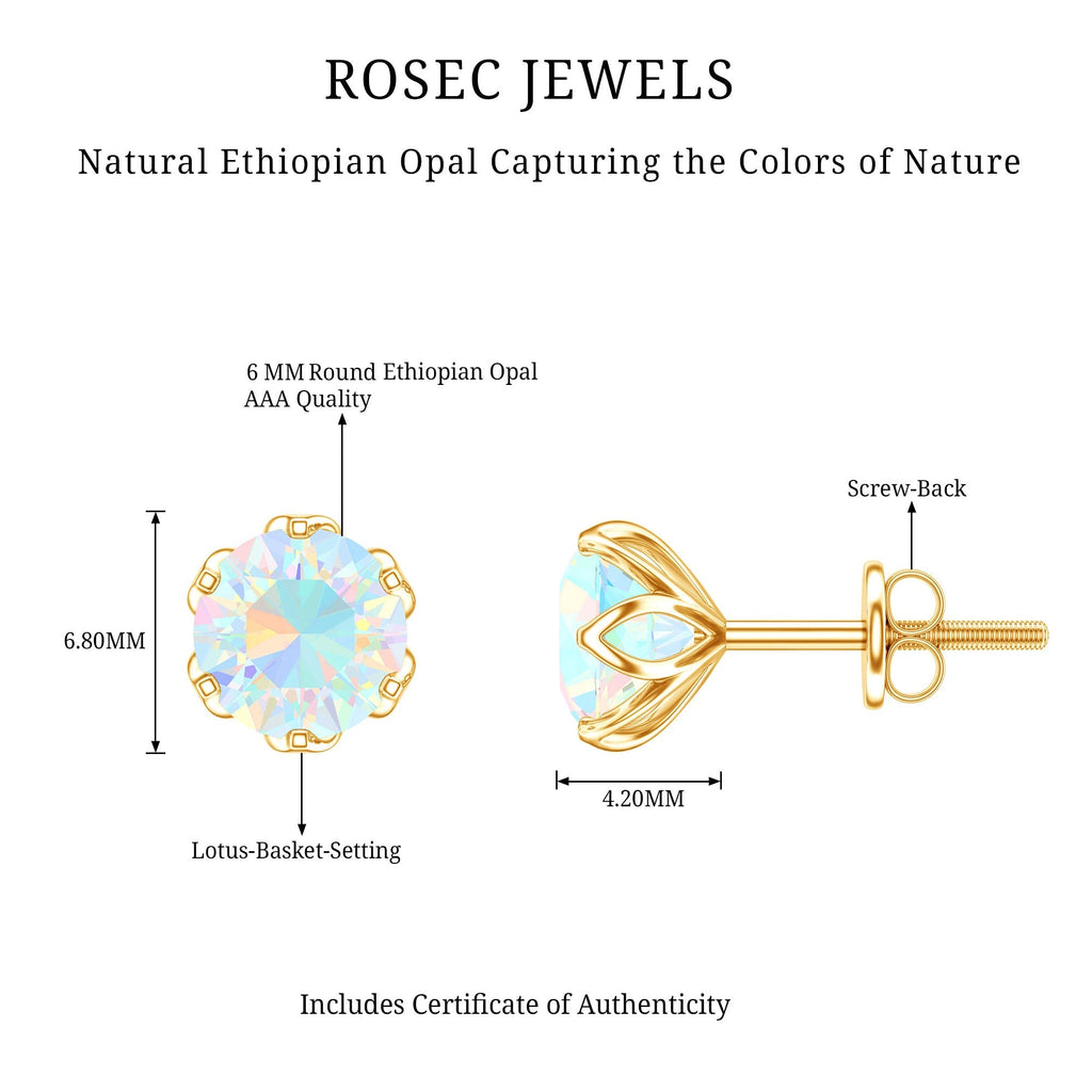 Ethiopian Opal Stud Earrings – 6mm Round AAA Quality Solitaire With Screw Back Closure