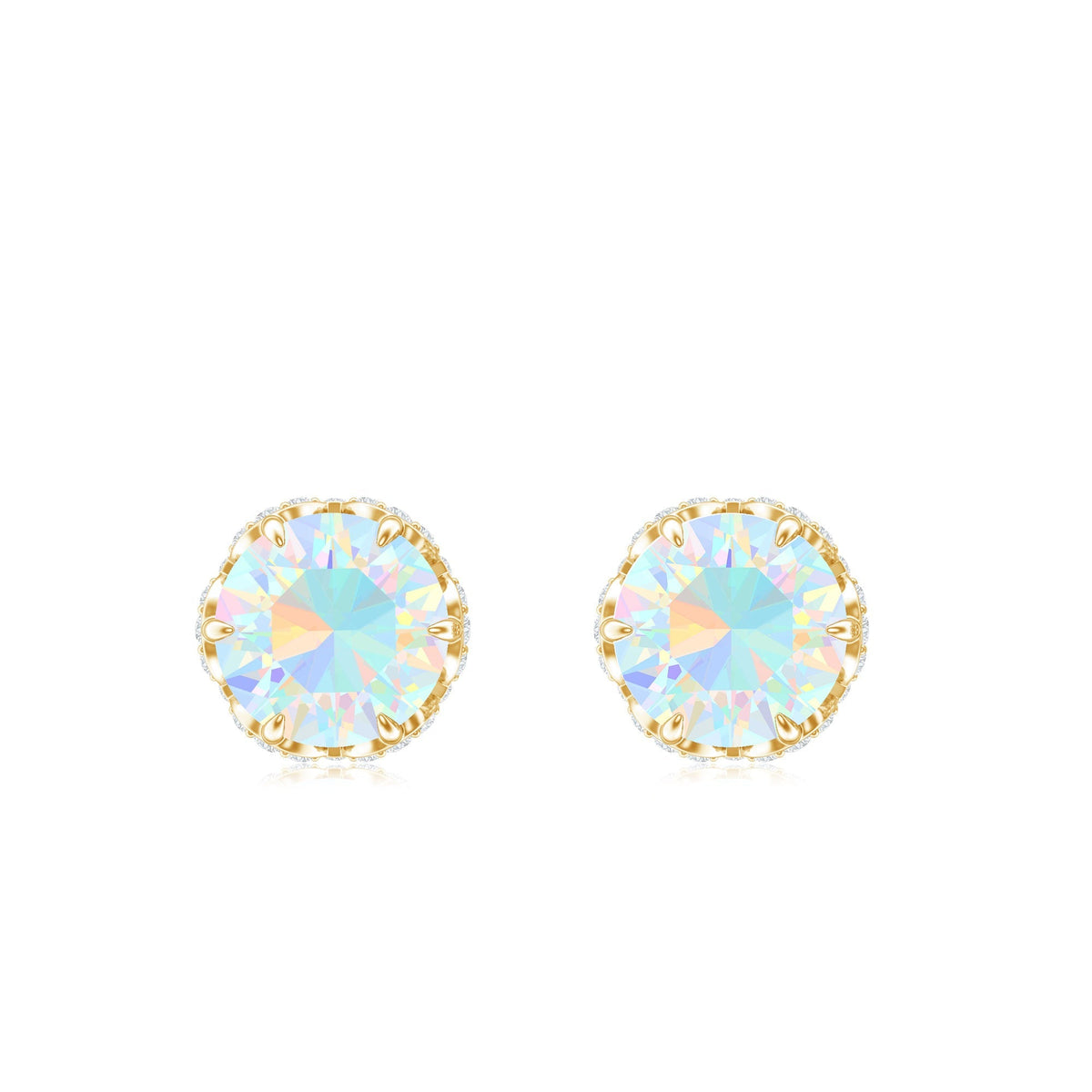 Ethiopian Opal Stud Earrings - Designer 5mm Opal Earrings with Diamond Accents