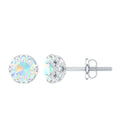 Ethiopian Opal Stud Earrings - Designer 5mm Opal Earrings with Diamond Accents