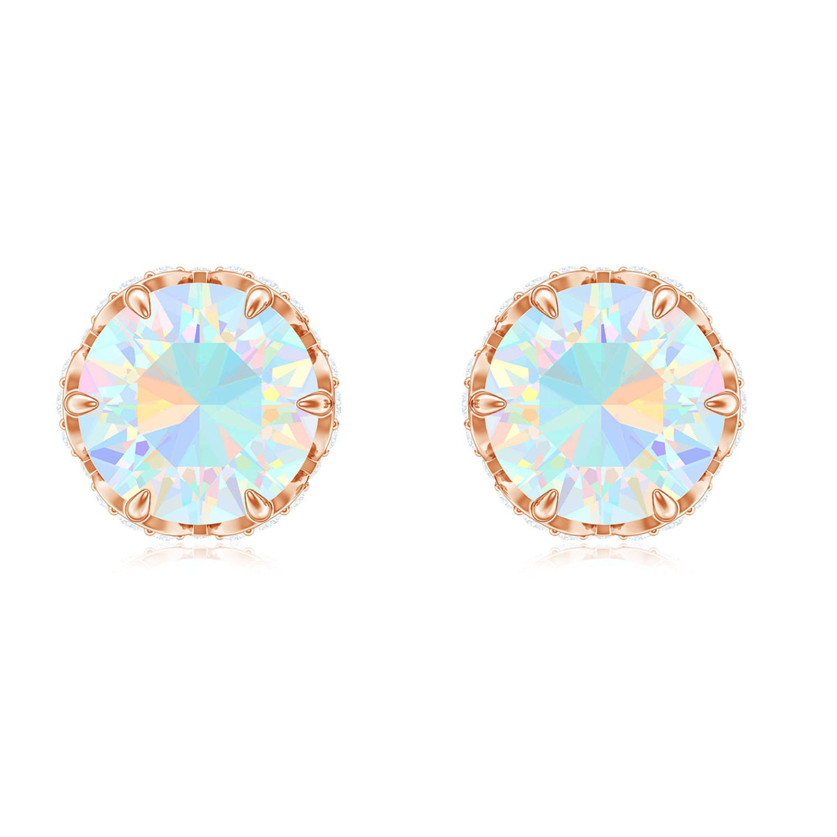 Ethiopian Opal Stud Earrings - Designer 5mm Opal Earrings with Diamond Accents