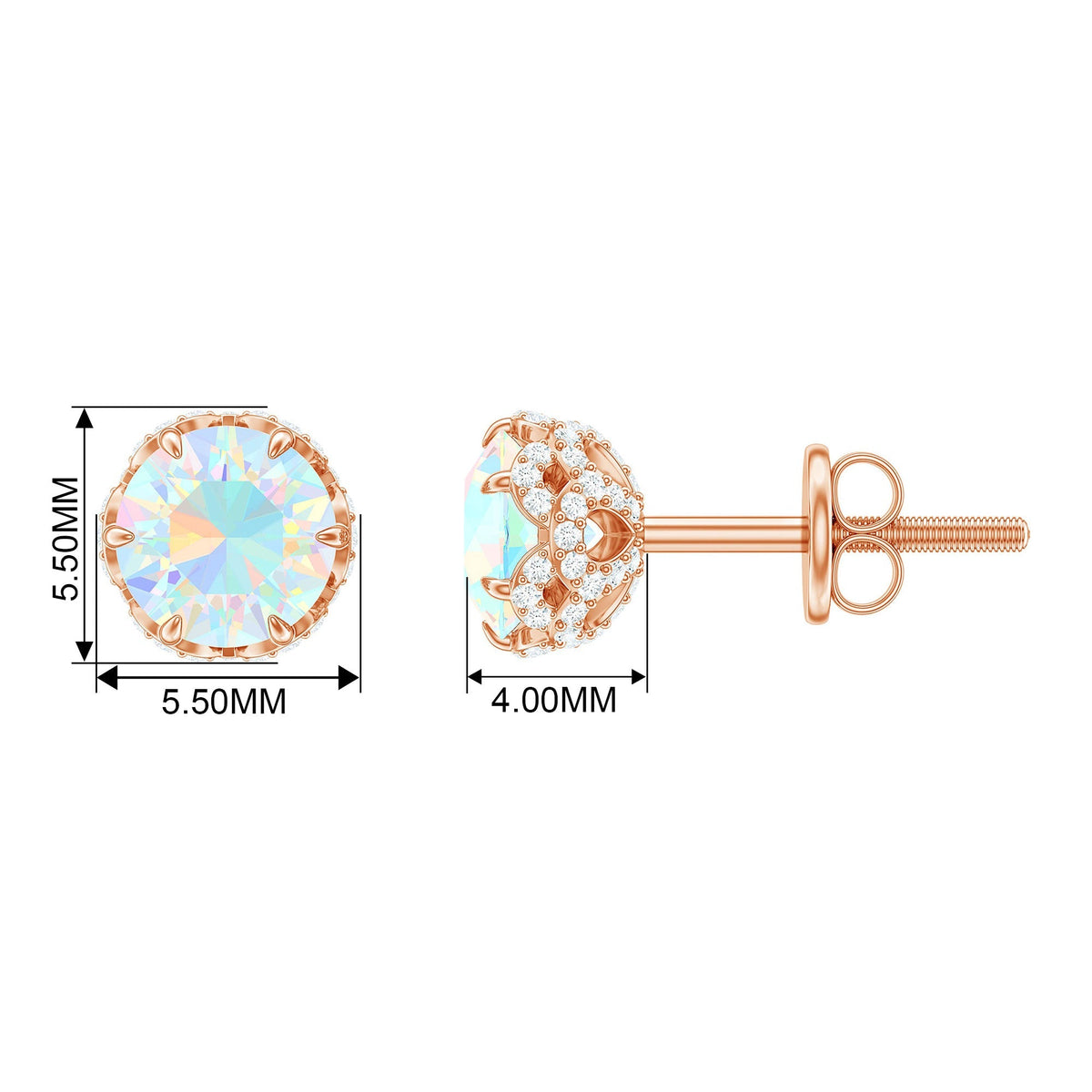 Ethiopian Opal Stud Earrings - Designer 5mm Opal Earrings with Diamond Accents
