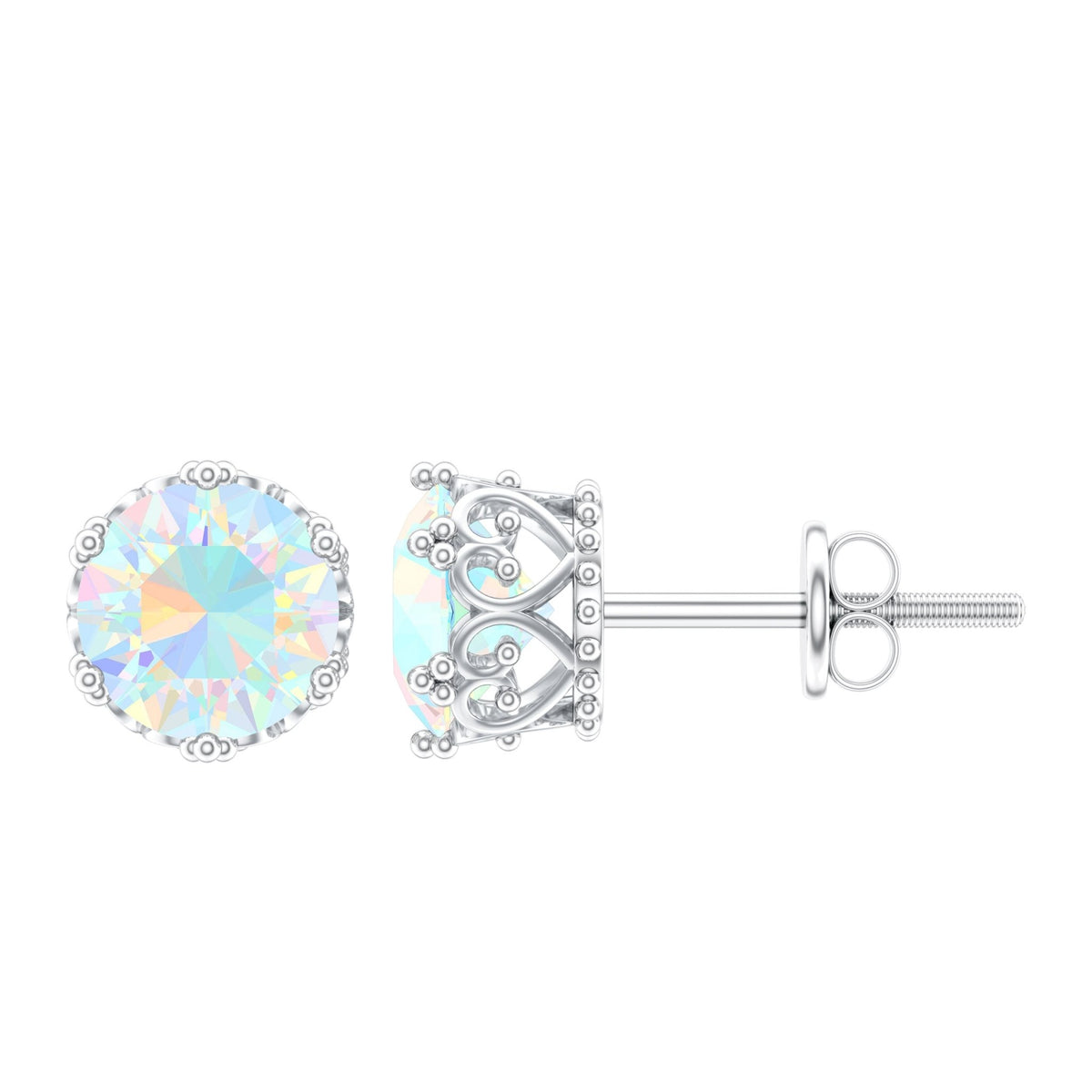 Ethiopian Opal Stud Earrings – Natural Opal Crown Earrings with Secure Screw Back