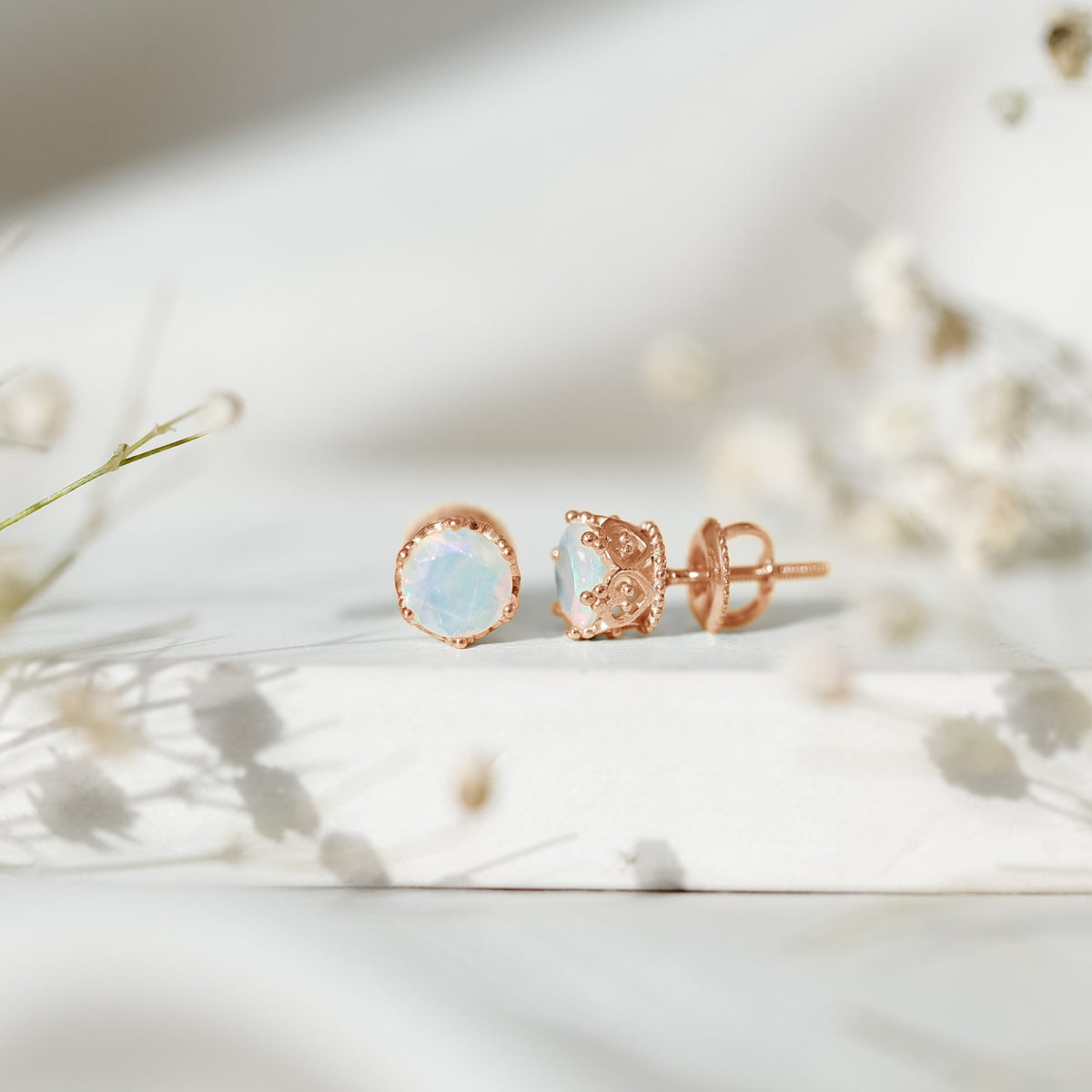 Ethiopian Opal Stud Earrings – Natural Opal Crown Earrings with Secure Screw Back