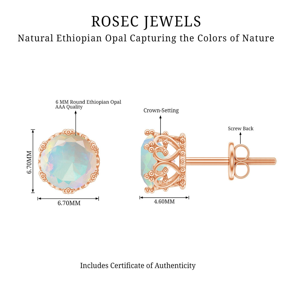 Ethiopian Opal Stud Earrings – Natural Opal Crown Earrings with Secure Screw Back