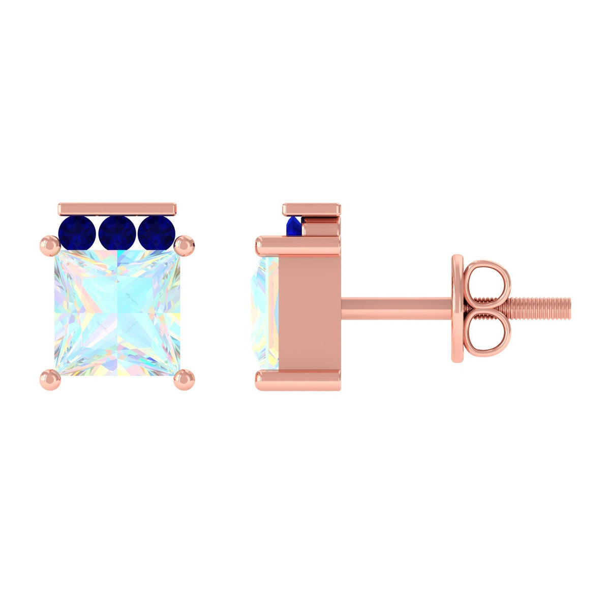 Ethiopian Opal Stud Earrings – Princess Cut Opal Sapphire Studs with Secure Screw Back