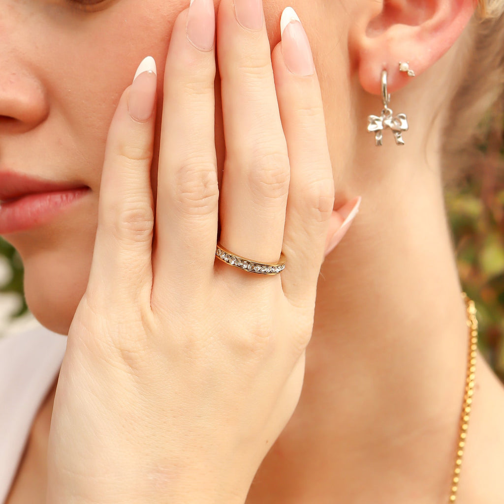 18K Gold Eternity Ring – Birthstone CZ Channel Set Stones | Hypoallergenic Jewelry