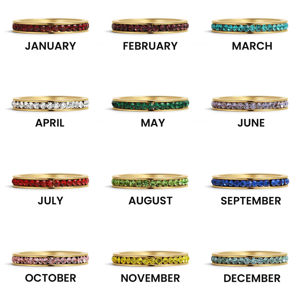 18K Gold Eternity Ring – Birthstone CZ Channel Set Stones | Hypoallergenic Jewelry