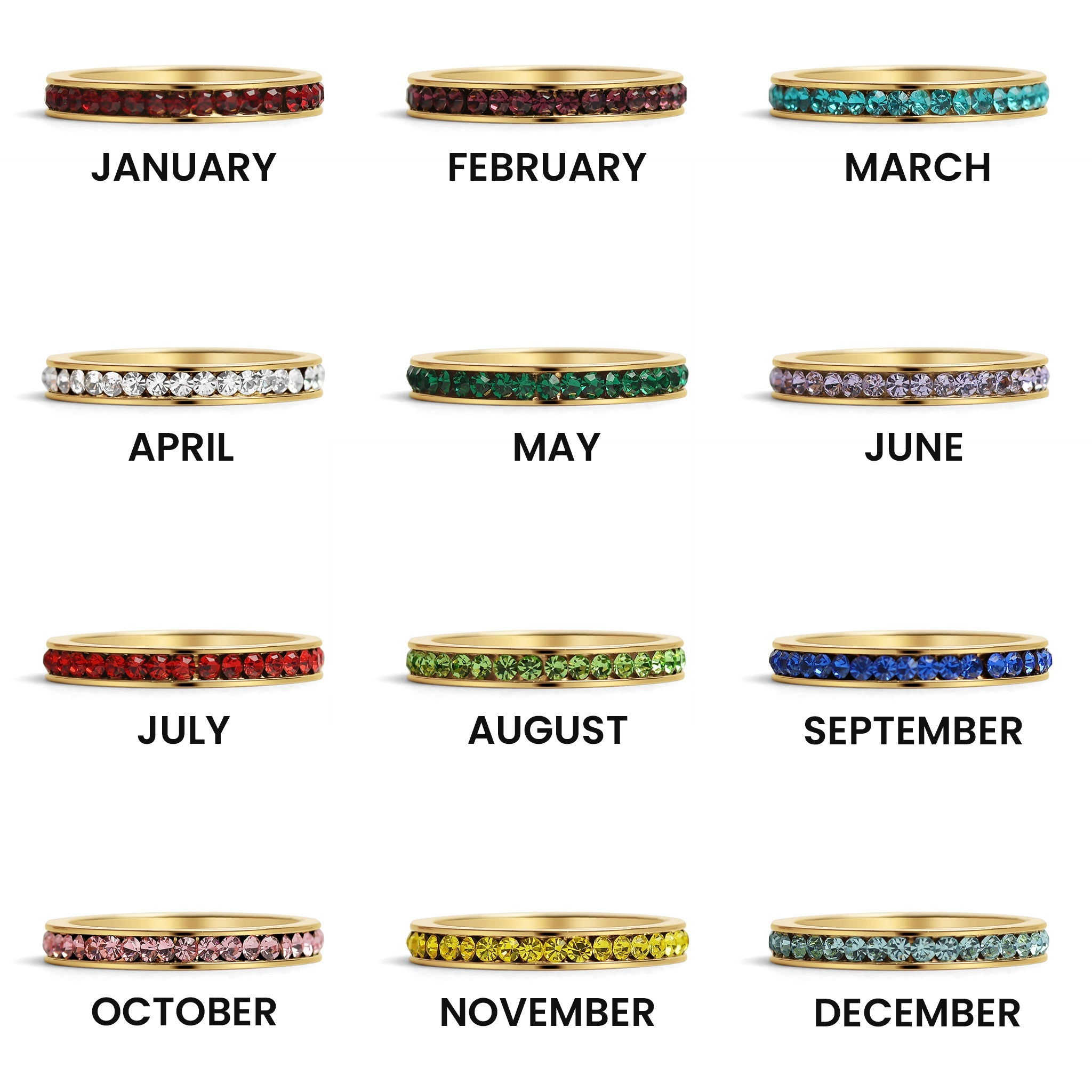 18K Gold Eternity Ring – Birthstone CZ Channel Set Stones | Hypoallergenic Jewelry