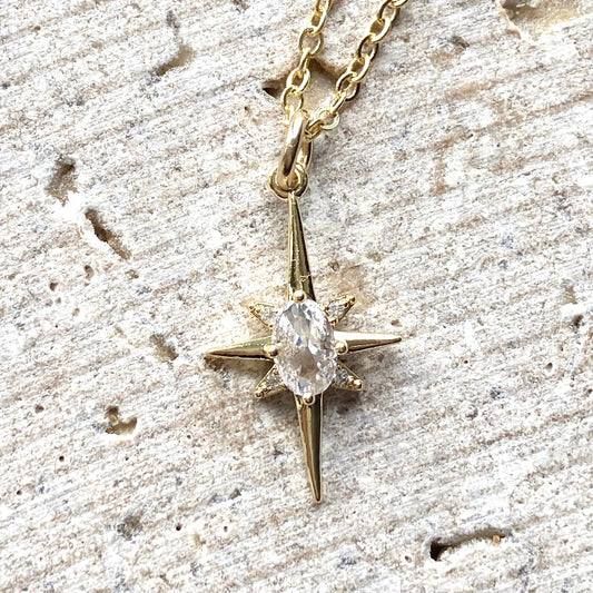 Aurora Burst Pendant Necklace – 18" Chain | Waterproof Gold Star Charm
