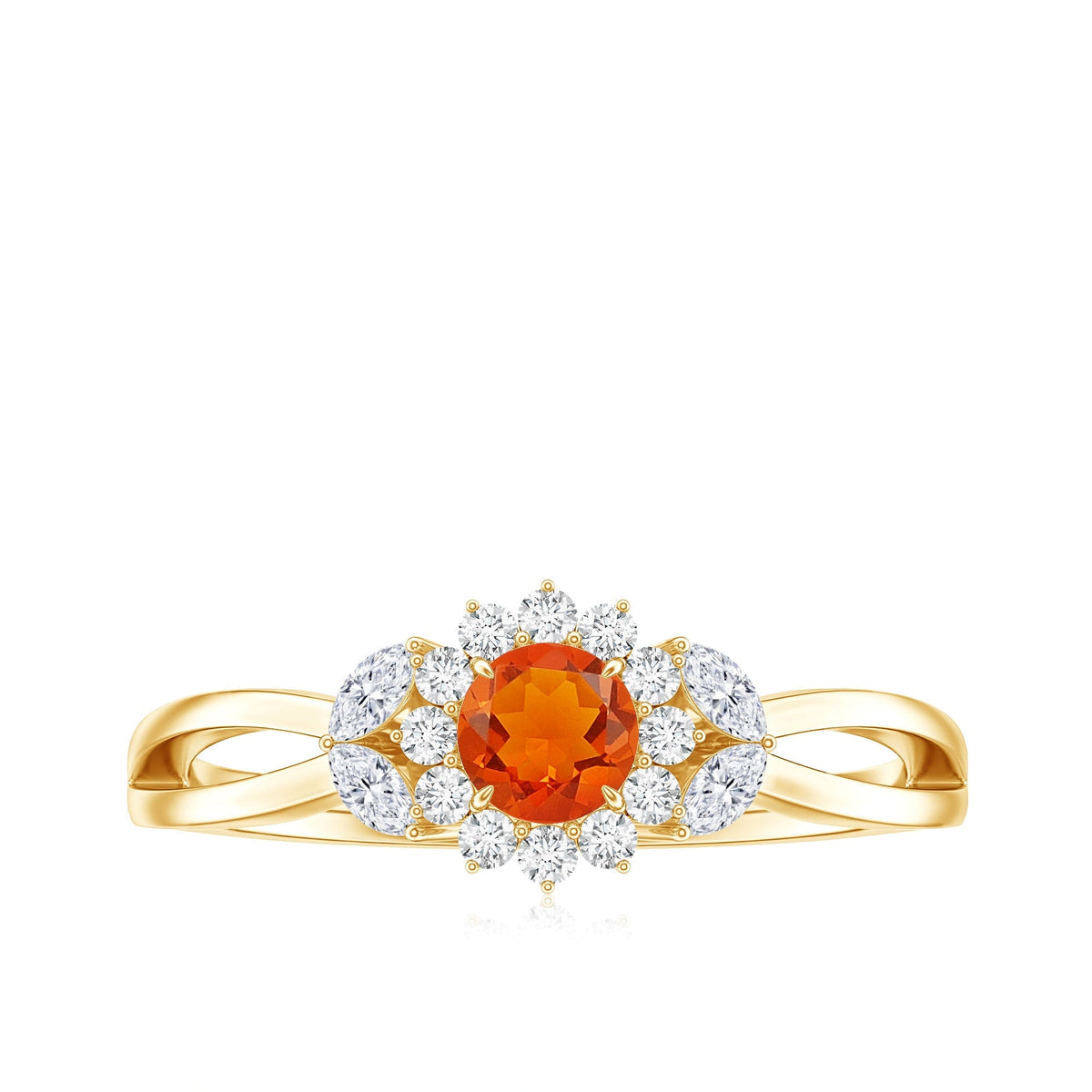 Fire Opal and Diamond Flower Engagement Ring with Split Shank