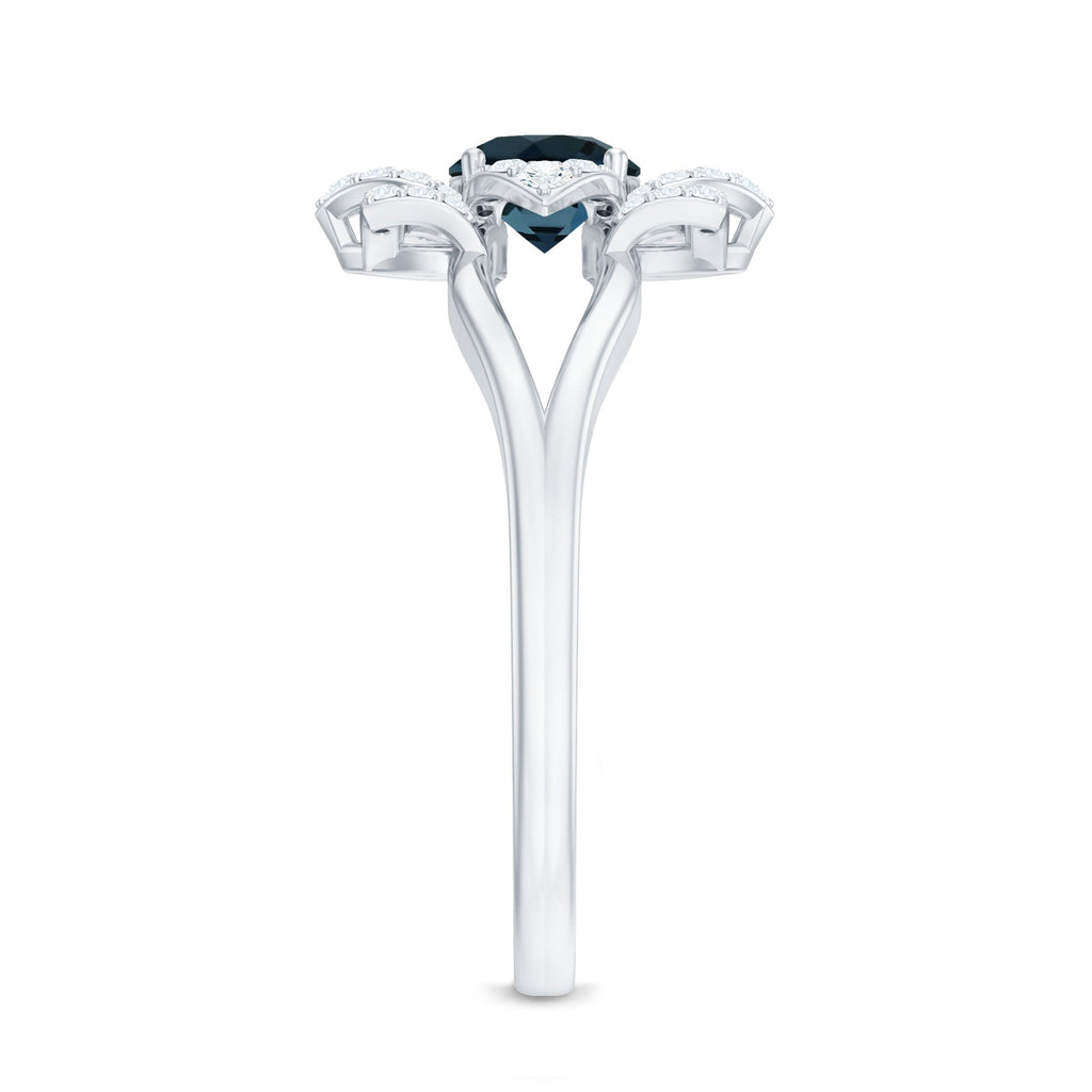 Flower Inspired London Blue Topaz and Diamond Engagement Ring