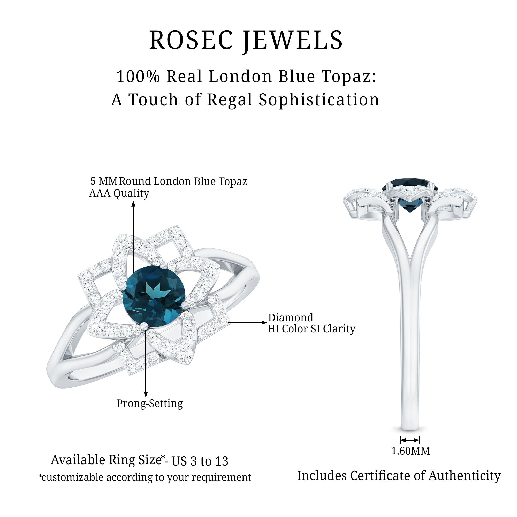 Flower Inspired London Blue Topaz and Diamond Engagement Ring