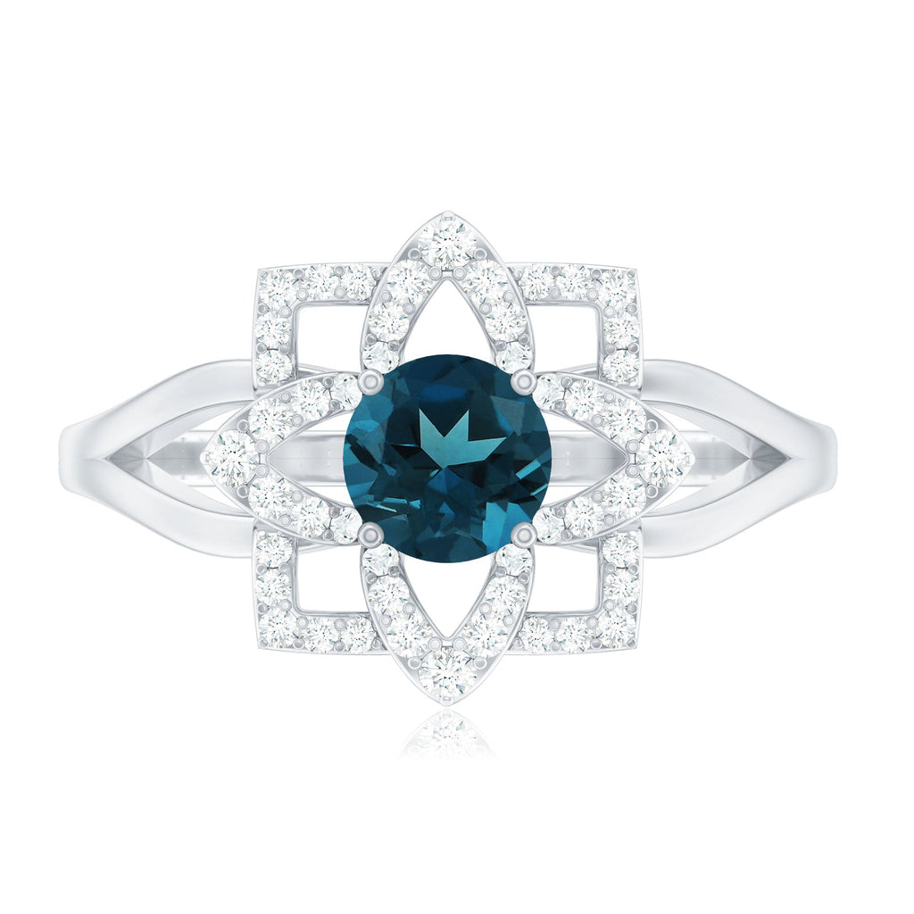Flower Inspired London Blue Topaz and Diamond Engagement Ring