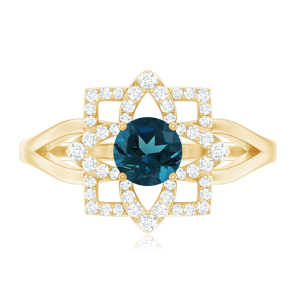 Flower Inspired London Blue Topaz and Diamond Engagement Ring