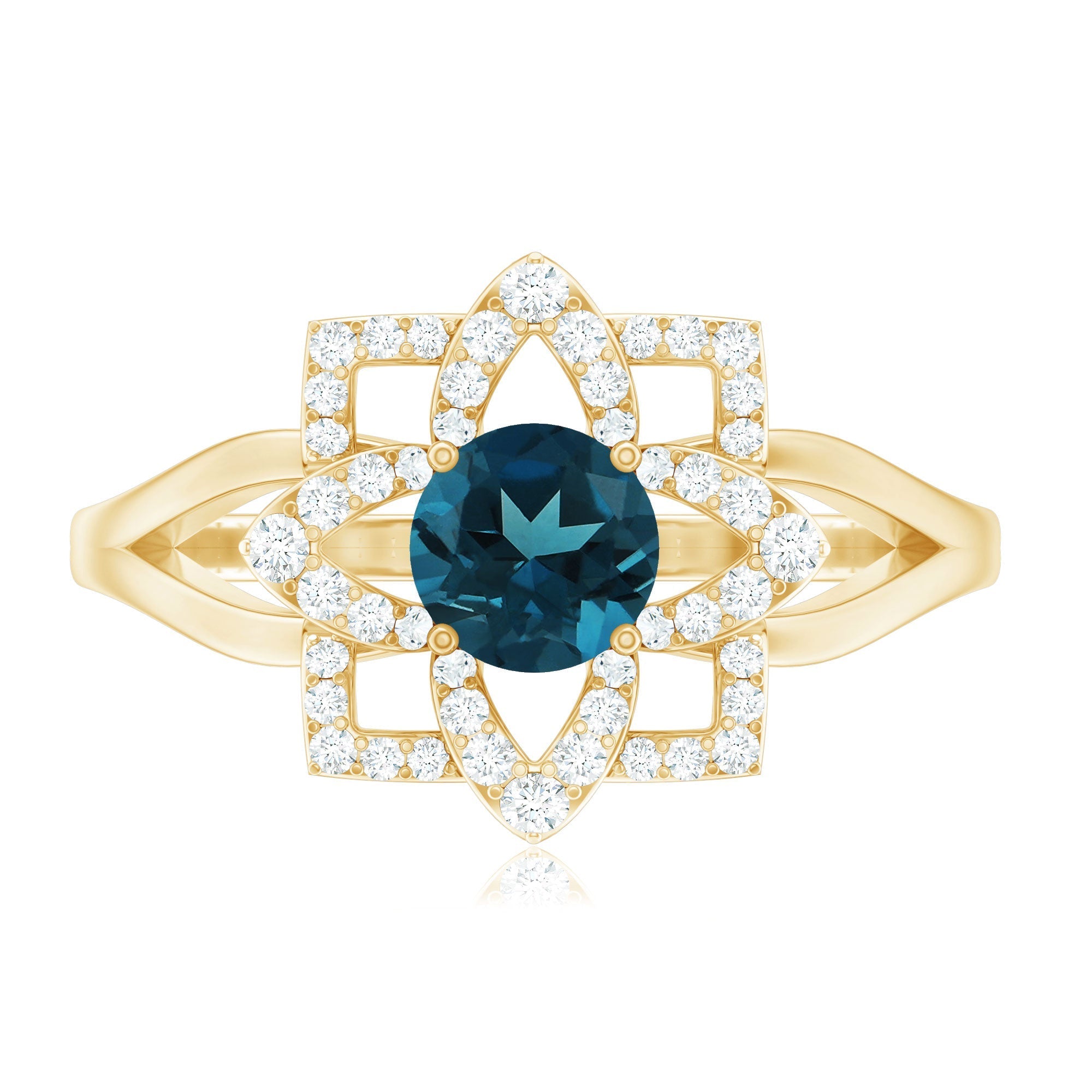 Flower Inspired London Blue Topaz and Diamond Engagement Ring