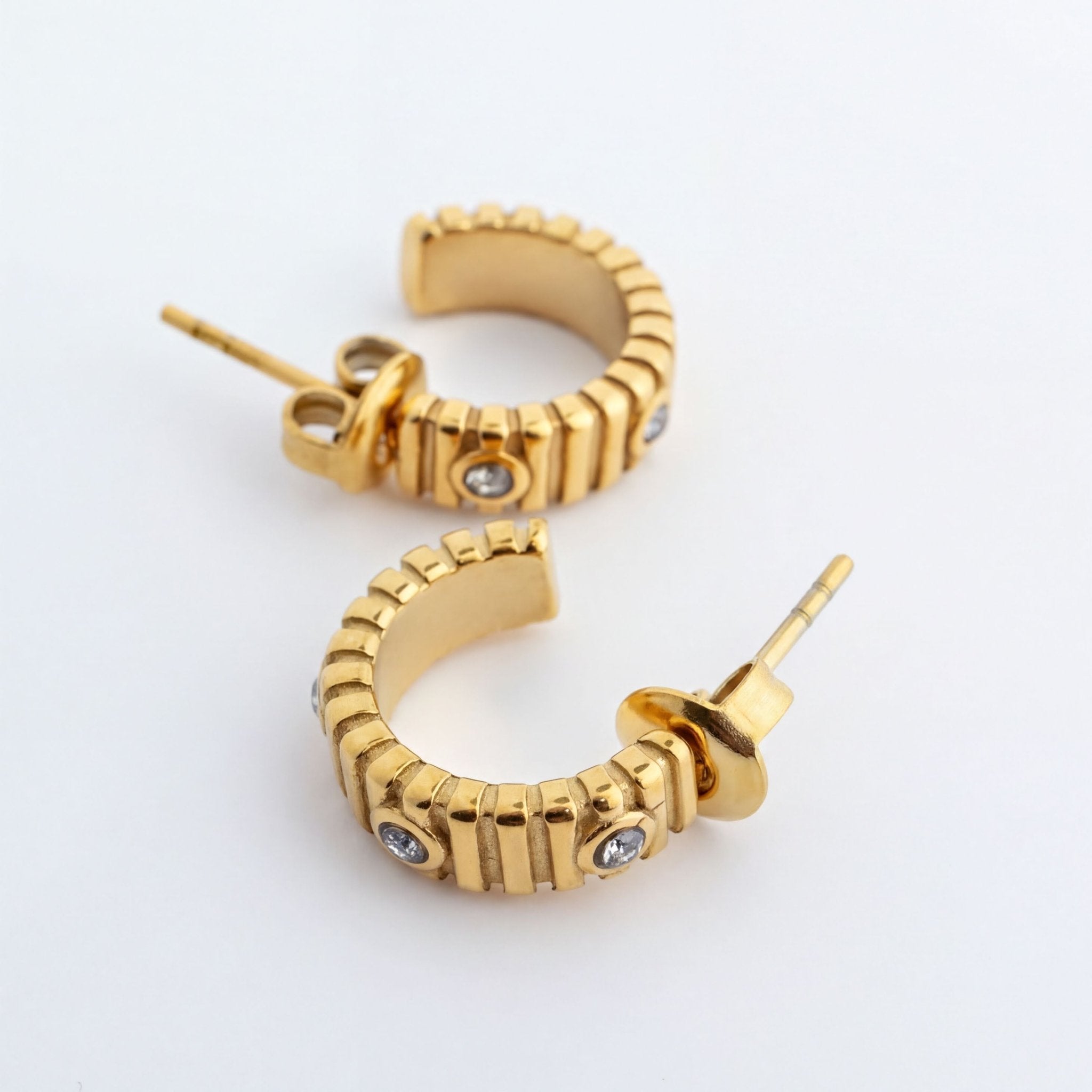 Fluted Huggie Earrings – Lightweight Gold Hoop Earrings | Stone Studded Sparkle - Earrings | Sunflower Soul Boutique
