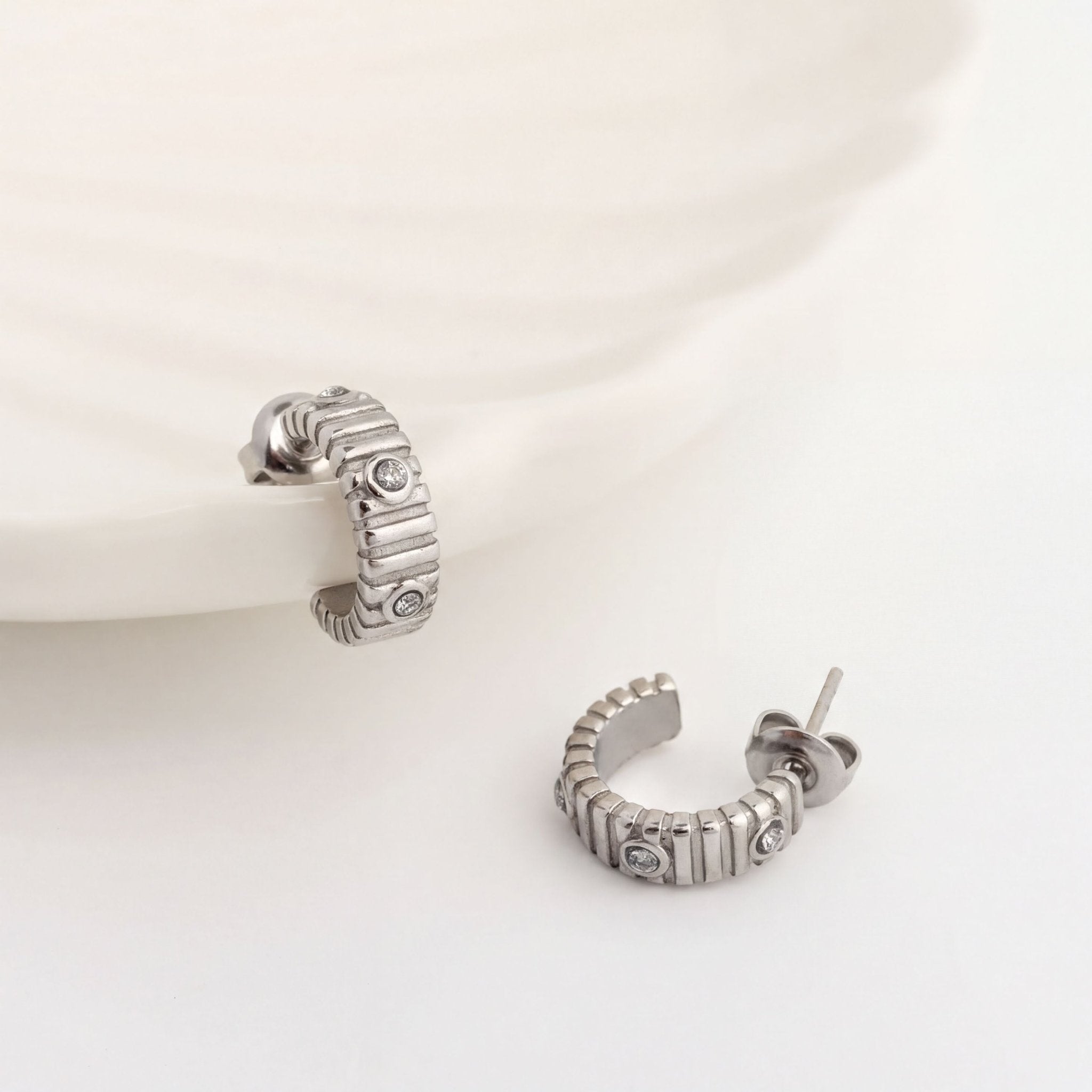 Fluted Huggie Earrings – Lightweight Gold Hoop Earrings | Stone Studded Sparkle - Earrings | Sunflower Soul Boutique