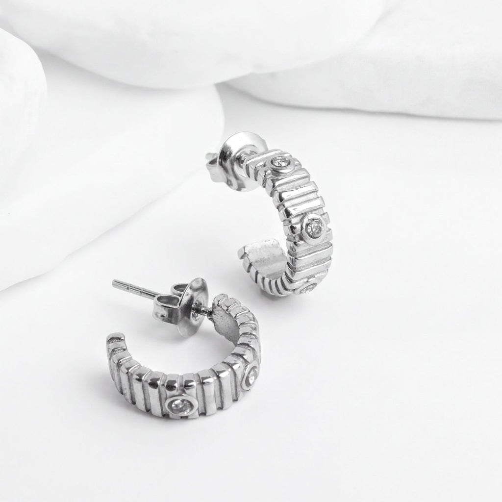 Fluted Huggie Earrings – Lightweight Gold Hoop Earrings | Stone Studded Sparkle - Earrings | Sunflower Soul Boutique