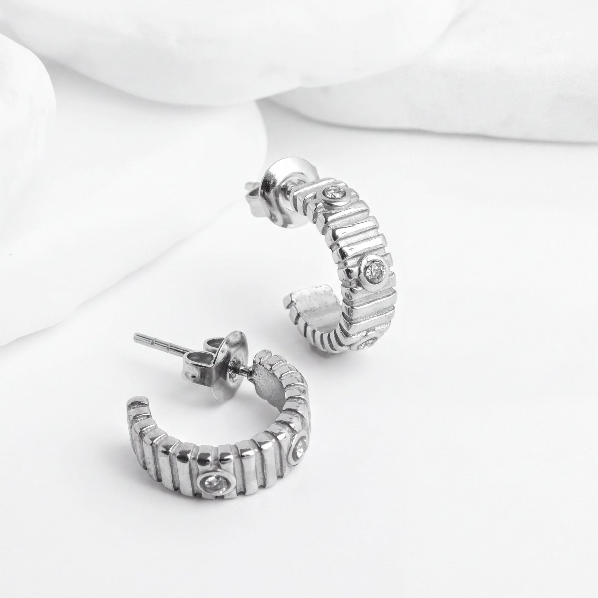 Fluted Huggie Earrings – Lightweight Gold Hoop Earrings | Stone Studded Sparkle - Earrings | Sunflower Soul Boutique