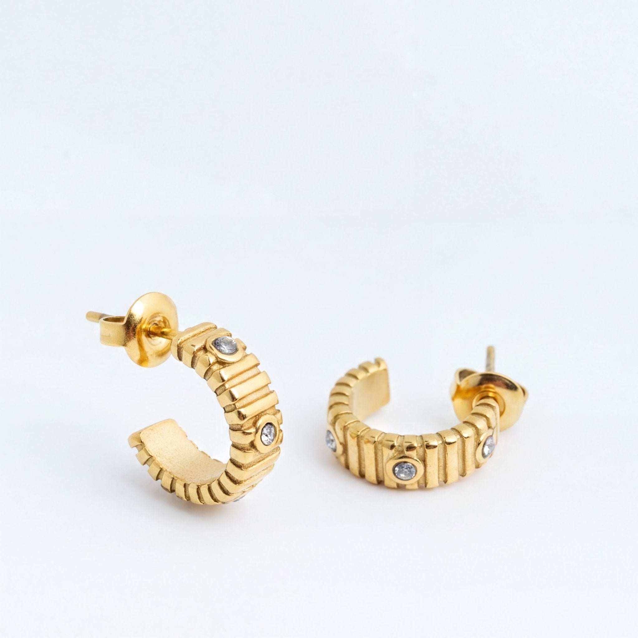 Fluted Huggie Earrings – Lightweight Gold Hoop Earrings | Stone Studded Sparkle - Earrings | Sunflower Soul Boutique