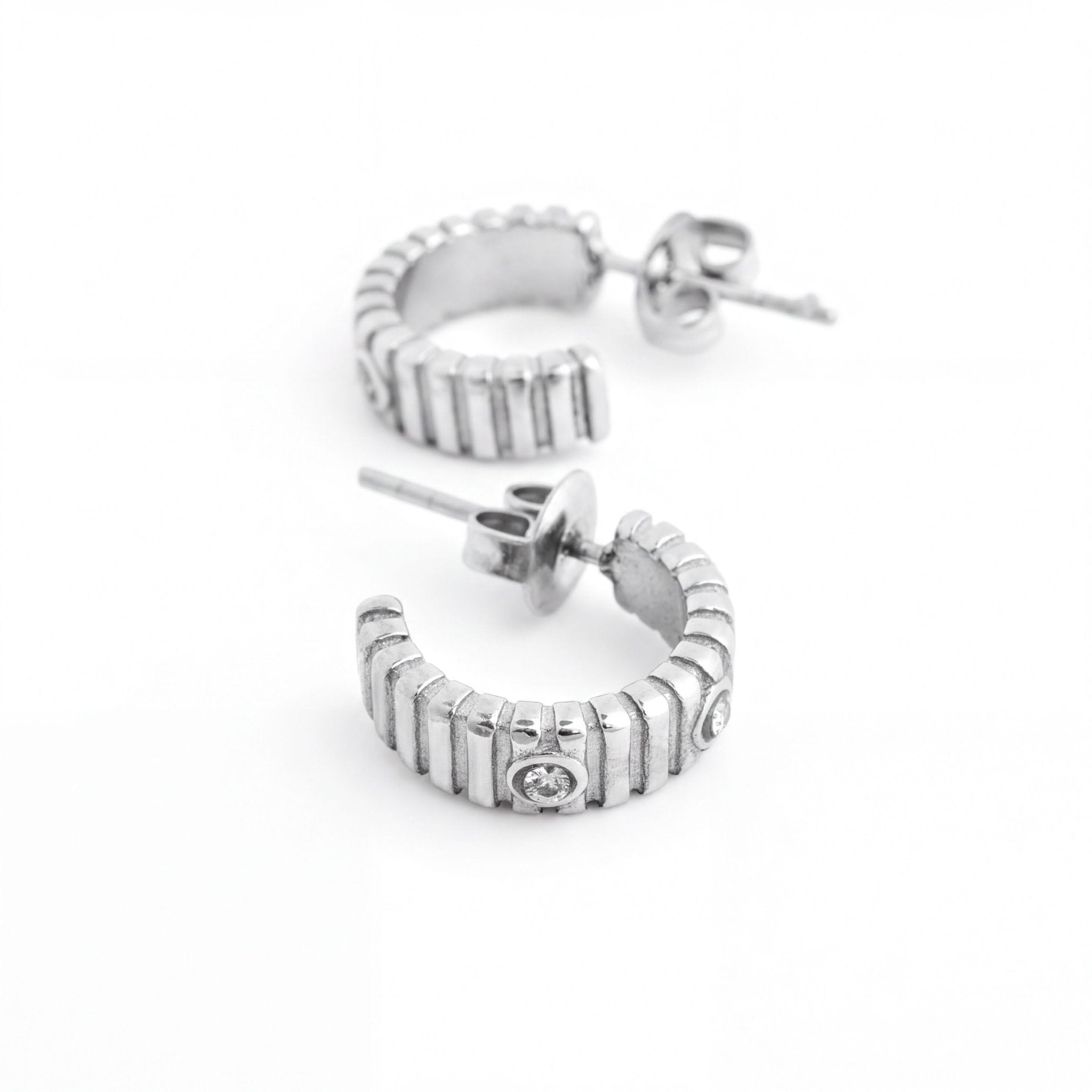 Fluted Huggie Earrings – Lightweight Gold Hoop Earrings | Stone Studded Sparkle - Earrings | Sunflower Soul Boutique