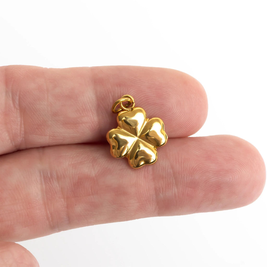 Four Leaf Clover Charm – 18K Gold Jewelry PVD Gold Coated Stainless Steel Luck Bracelet - Charms | Sunflower Soul Boutique
