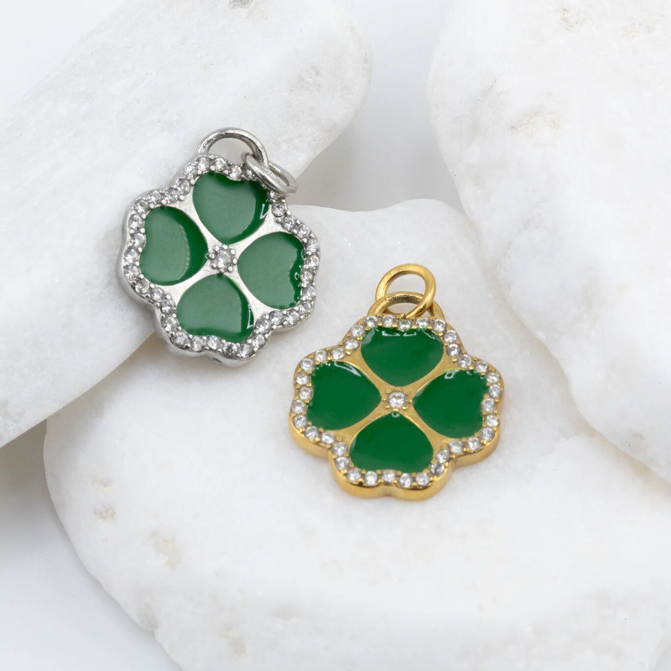 Four Leaf Clover Charm – 18K Gold PVD Coated Stainless Steel Green Enamel Lucky Gift - Charms | Sunflower Soul Boutique