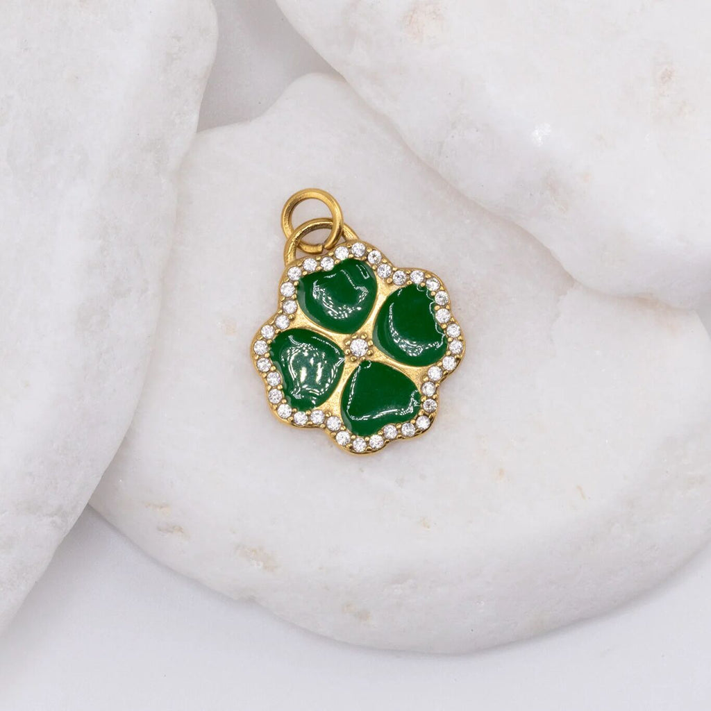 Four Leaf Clover Charm – 18K Gold PVD Coated Stainless Steel Green Enamel Lucky Gift - Charms | Sunflower Soul Boutique