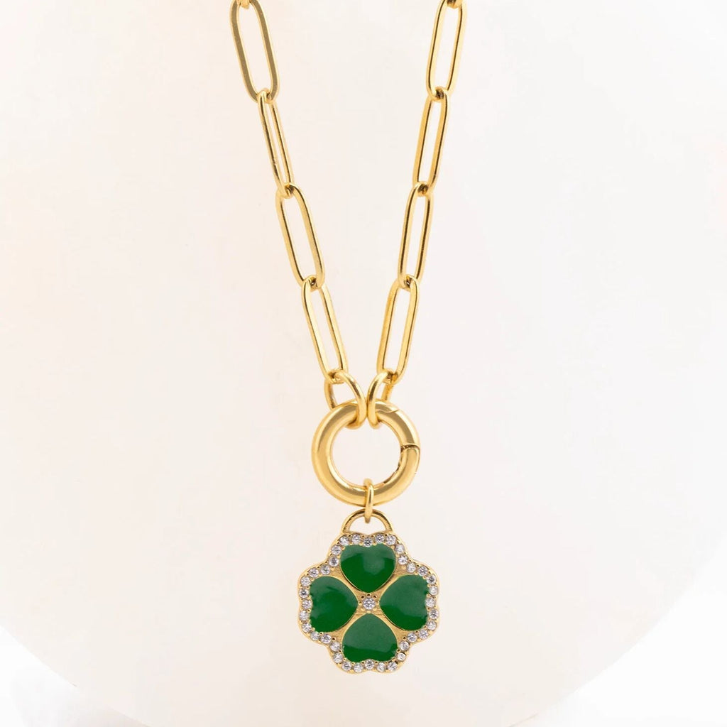 Four Leaf Clover Charm – 18K Gold PVD Coated Stainless Steel Green Enamel Lucky Gift - Charms | Sunflower Soul Boutique