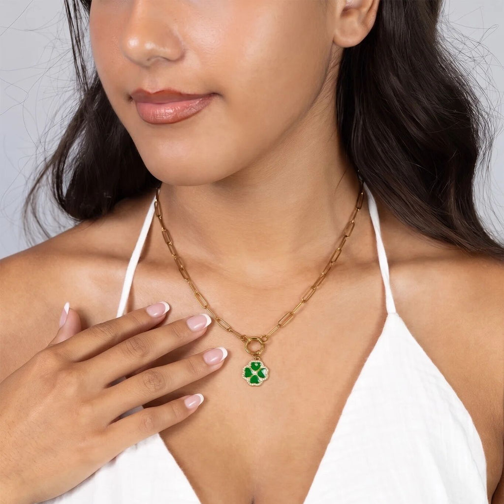 Four Leaf Clover Charm – 18K Gold PVD Coated Stainless Steel Green Enamel Lucky Gift - Charms | Sunflower Soul Boutique