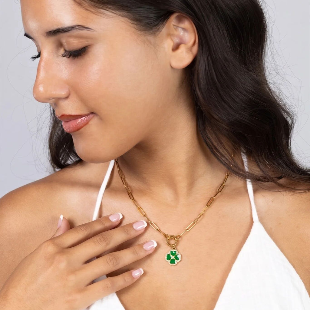 Four Leaf Clover Charm – 18K Gold PVD Coated Stainless Steel Green Enamel Lucky Gift - Charms | Sunflower Soul Boutique