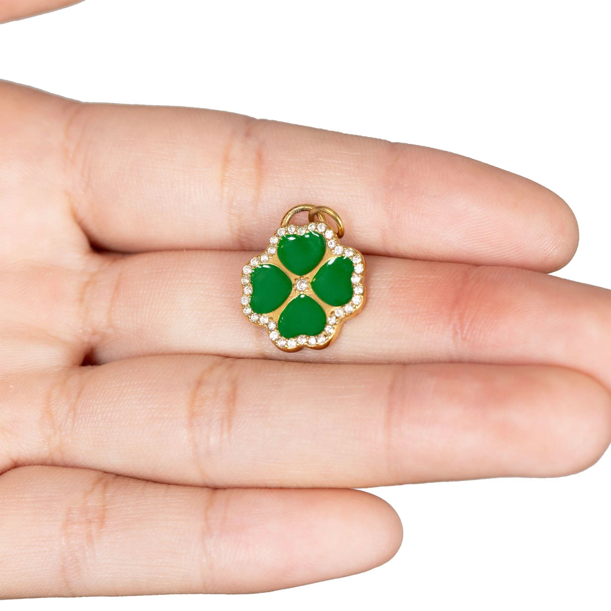 Four Leaf Clover Charm – 18K Gold PVD Coated Stainless Steel Green Enamel Lucky Gift - Charms | Sunflower Soul Boutique