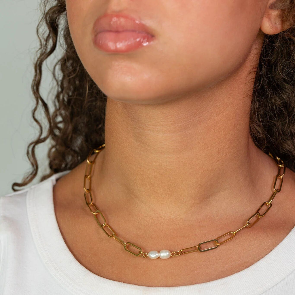 Freshwater Pearl Connector – Double Pearl Charm | 18K Gold Stainless Steel - Charms | Sunflower Soul Boutique