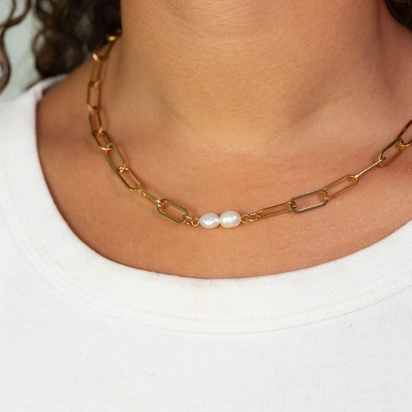 Freshwater Pearl Connector – Double Pearl Charm | 18K Gold Stainless Steel - Charms | Sunflower Soul Boutique