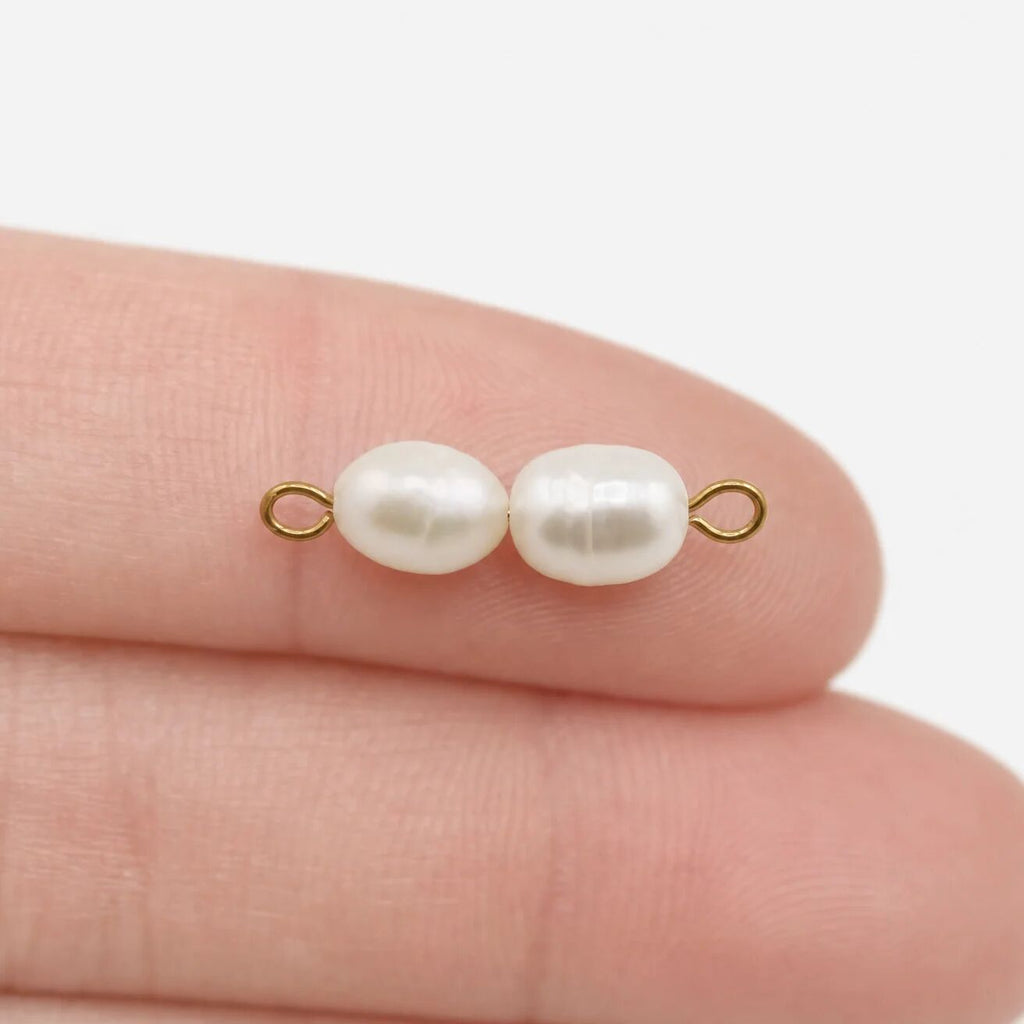 Freshwater Pearl Connector – Double Pearl Charm | 18K Gold Stainless Steel - Charms | Sunflower Soul Boutique