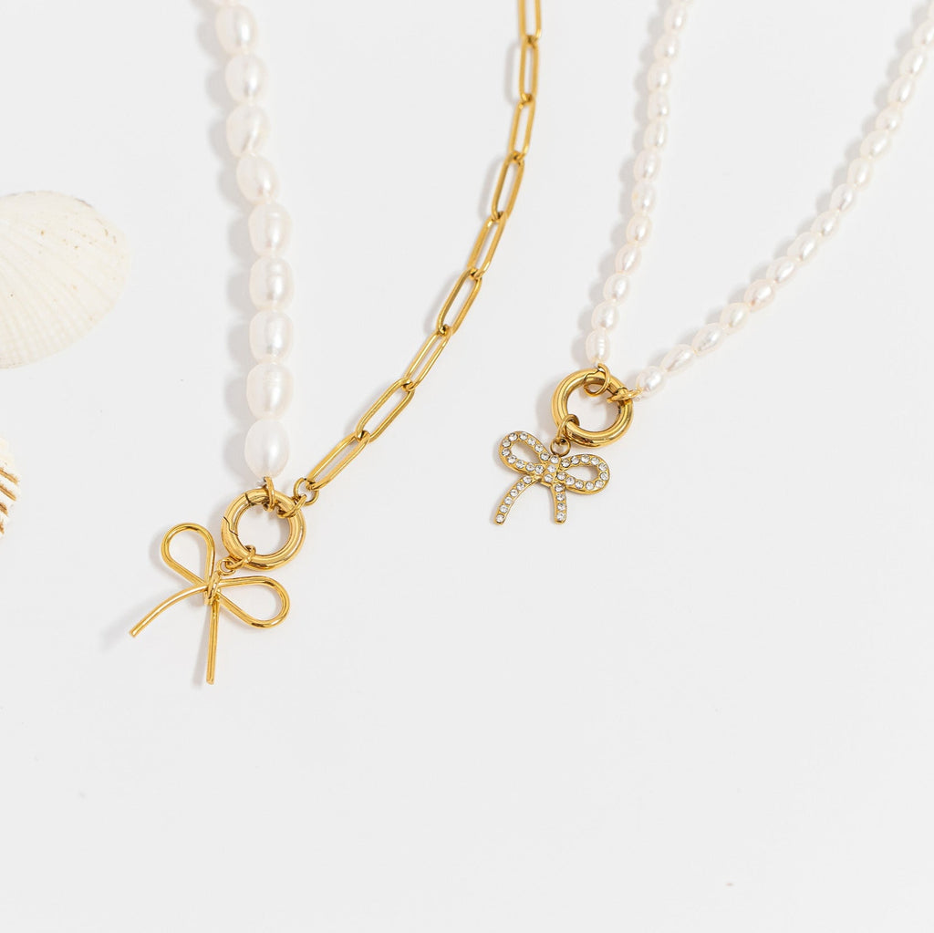 Freshwater Pearl Necklace – 18K Gold Charm Holder | Waterproof Stainless Steel Jewelry - Necklace | Sunflower Soul Boutique