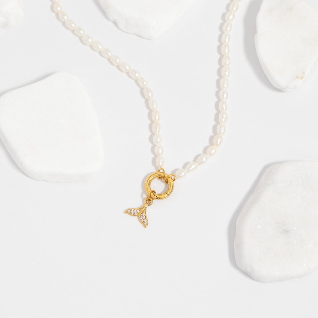 Freshwater Pearl Necklace – 18K Gold Charm Holder | Waterproof Stainless Steel Jewelry - Necklace | Sunflower Soul Boutique